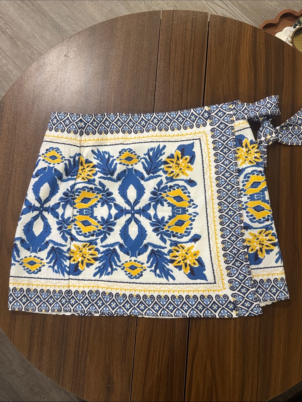 SHEIN Blue and Yellow Floral Wrap Mini Skirt